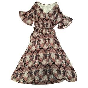 Renee C. Women's V-Neck Paisley Print Lined Tie Waist Maxi Dress Size XL Multi